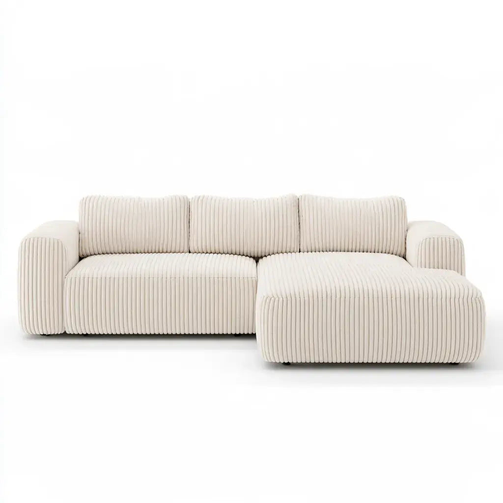 Sofá con asiento alargado y brazos redondeados - beige