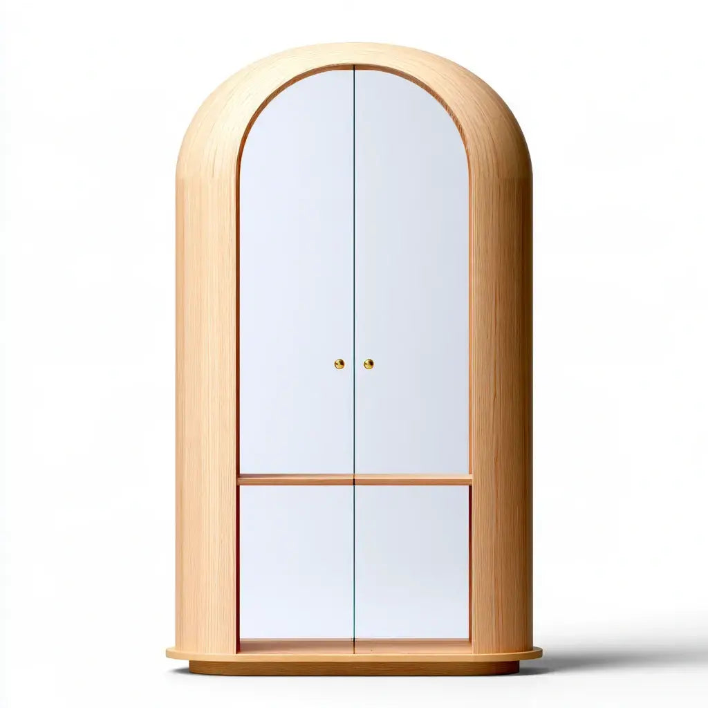 Armario con remate arqueado y puertas lisas - beige/azul