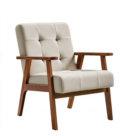 Sillón con cojines de botones y brazos rectos - beige/marrón