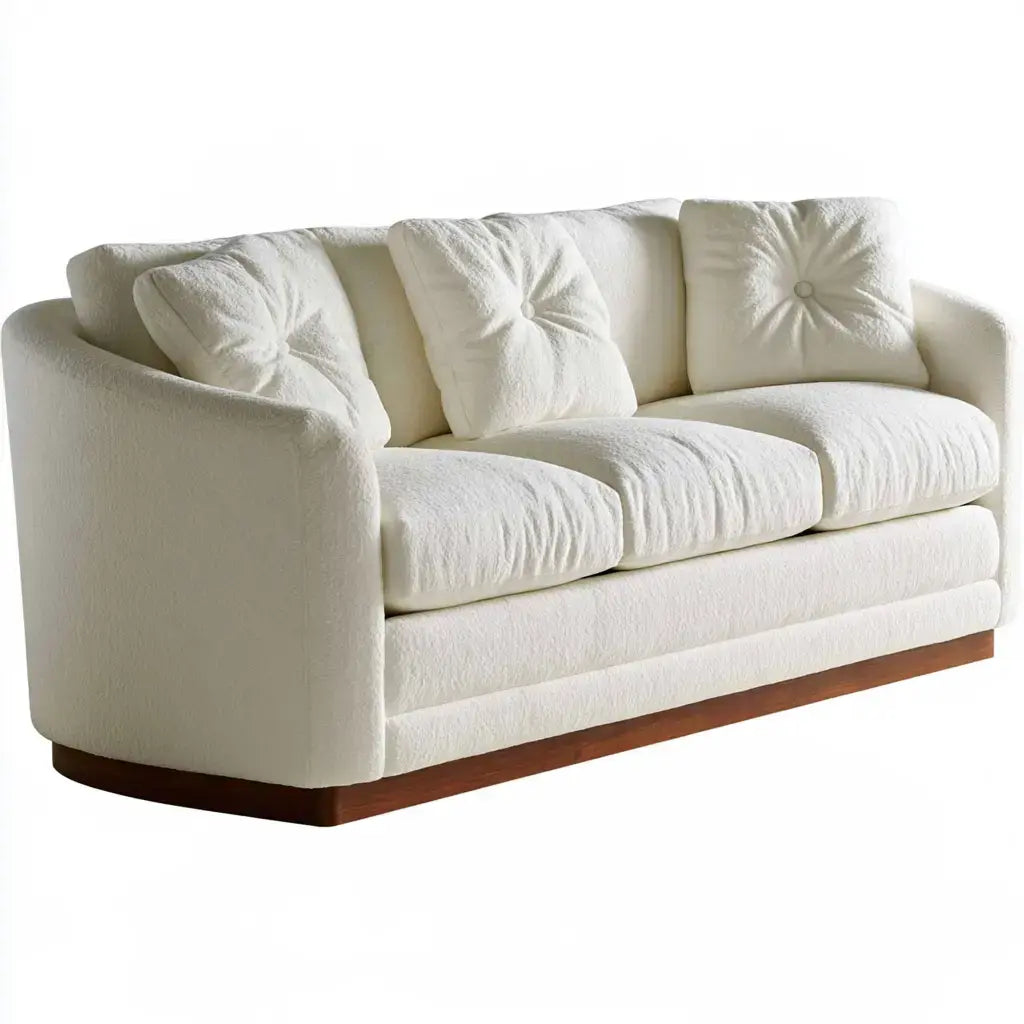 Sofá con cojines de botones y base curva - beige