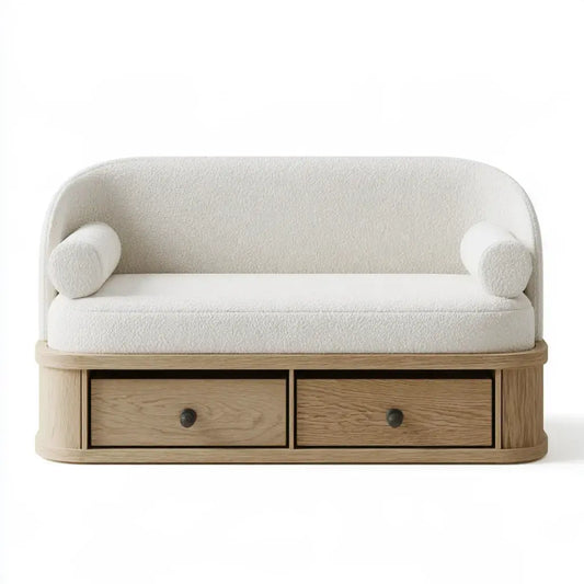 Banco con respaldo curvo y cajones trenzados - beige/marrón